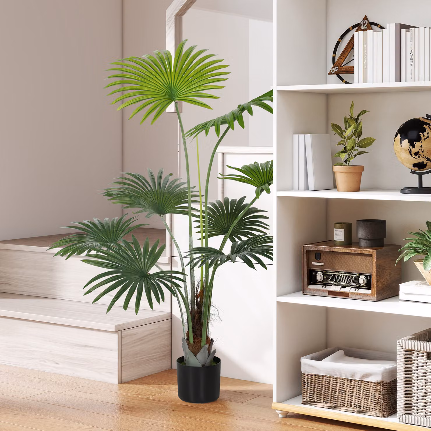 HOMCOM 145 cm Artificial Palm Tree in Green with Lifelike PEVA Leaves and Plastic Pot – 2