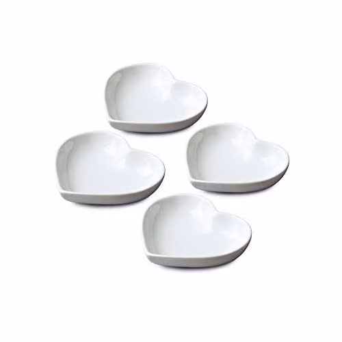 WM Bartleet & Sons 1750 Set of 4 White Porcelain Mini Heart Shaped Condiment and Sauce Dishes, Diameter: 7 cm