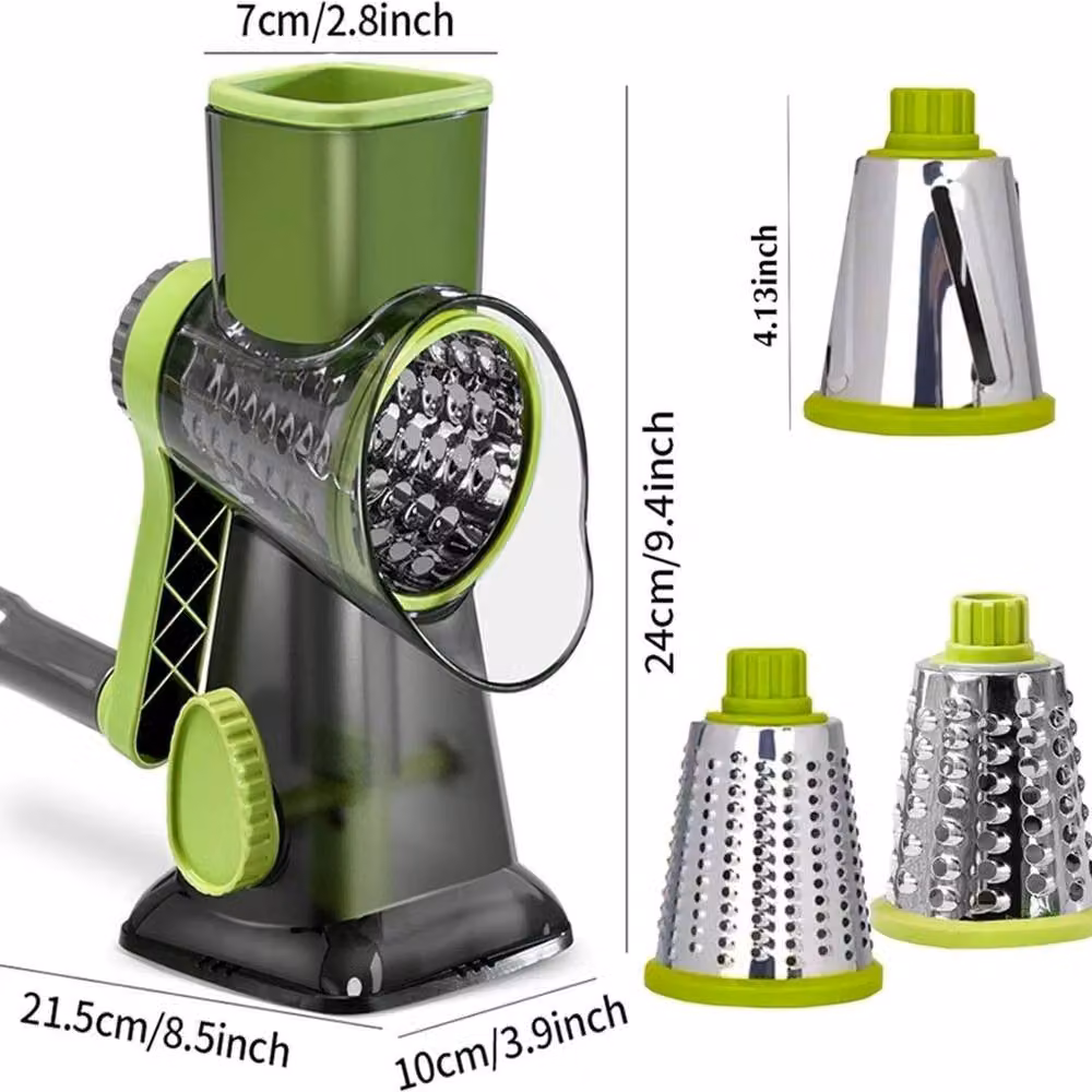KORVIXA 3 in 1 Rotary Cheese Grater and Shredder with Multiple Blades, Green, W/D/H: 100 x 100 x 100 cm – 2