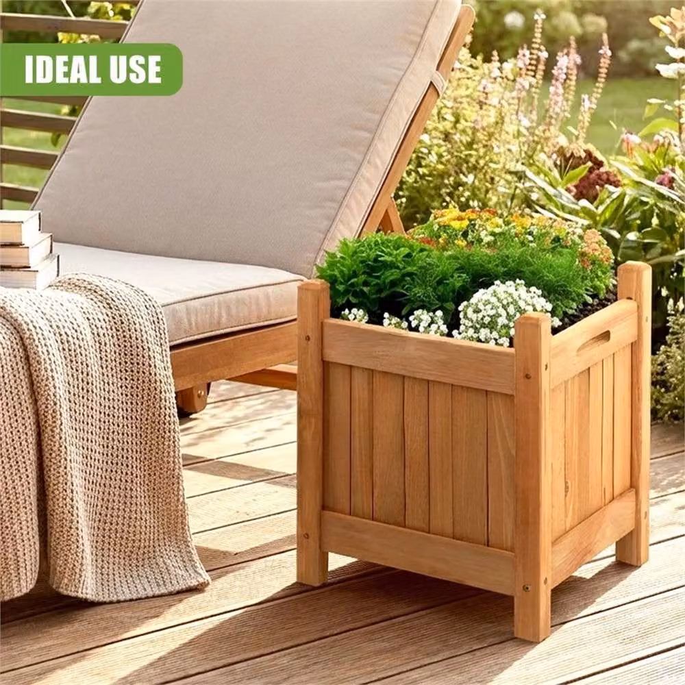 Kelvenix Set of 2 Square Wooden Garden Planters in Brown – 4
