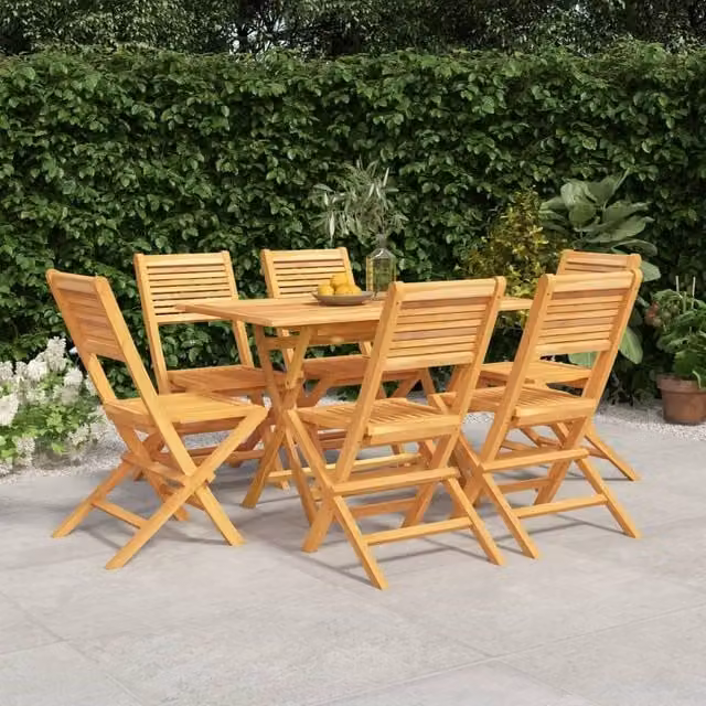 Berkfield Home 7 Piece Solid Wood Teak Garden Dining Set in Brown – 1