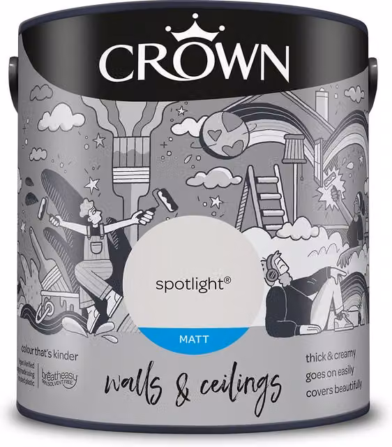 Crown Matt Breatheasy Emulsion Paint - Spotlight Grey, Water Based, Solvent Free