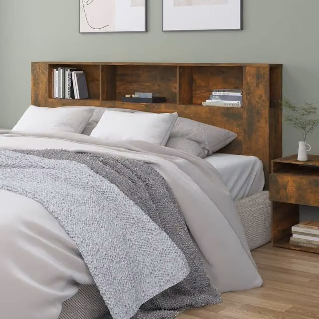 Berkfield Home Headboard Cabinet in Smoked Oak Brown, W: 200 cm, D: 18.5 cm, H: 104.5 cm – 1