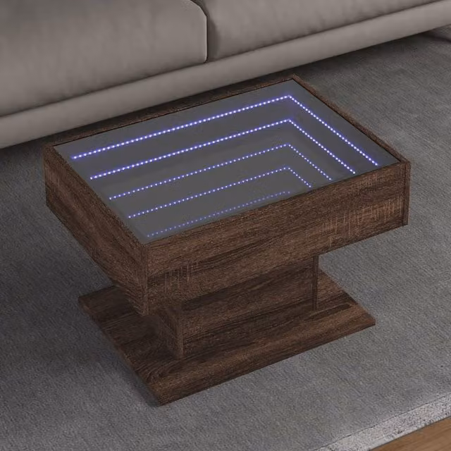 Berkfield Home Modern Rectangular Coffee Table with LED in Brown Oak, W/D/H: 70 x 50 x 45 cm