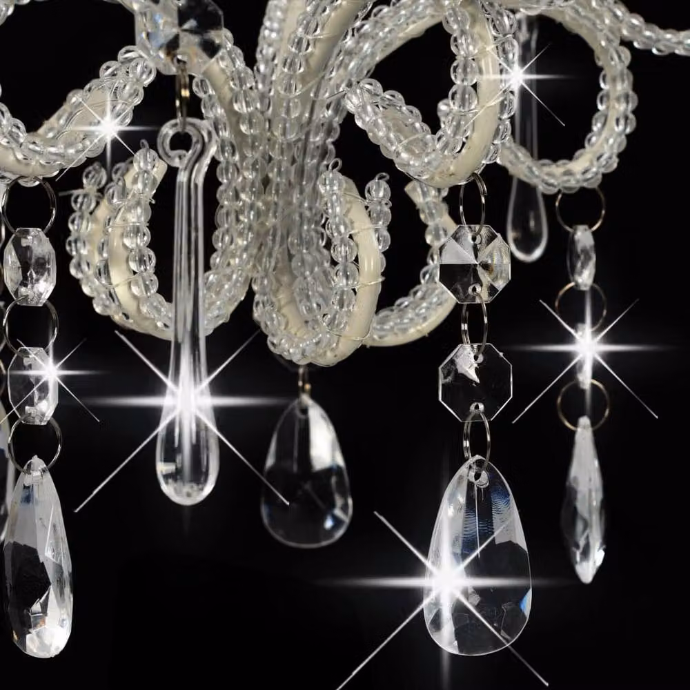 Berkfield Home Round Crystal Ceiling Lamp in White with E14 Bulb Holder – 3