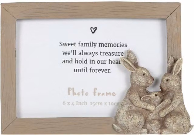 Gloriously Good Family Bunny Single Rectangular Tabletop Photo Frame, Grey, 15 x 15 cm