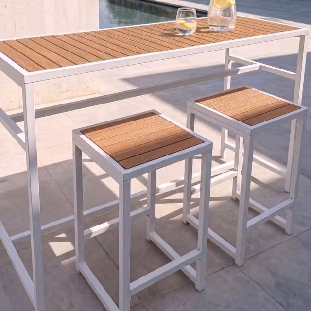 Wyld and Coco Outdoor Stool with Matte White Powder Coated Steel Base and Composite Top – 1