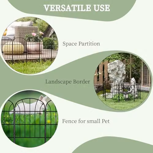 Outsunny Black Metal Garden Decoration Fence, 8-Piece Rustproof Picket Panel Set, W/H: 60.96 cm x 265.14 cm – 4
