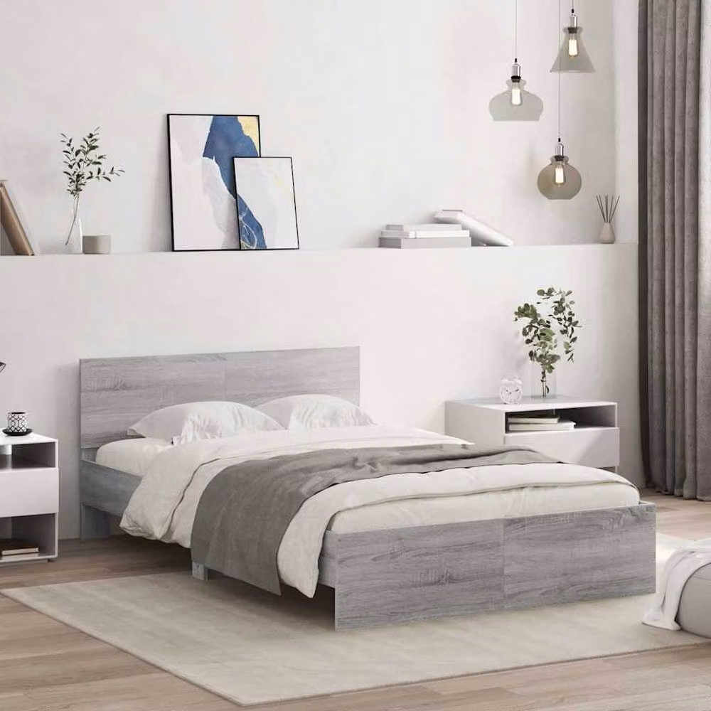 Berkfield Home Durable Bed Frame with Headboard and LED Lighting in Grey Sonoma, W/D/H: 140 x 200 x 70 cm – 2