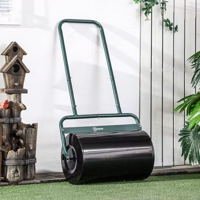 Outsunny Green Steel Manual Combination Push Tow Lawn Roller