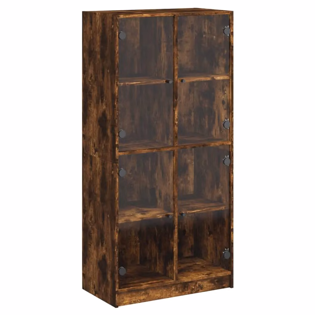 Berkfield Home Modern Highboard with Hinged Glass Doors in Smoked Oak Brown, W/D/H: 68 x 37 x 142 cm – 2
