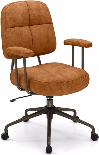 Costway Brown Synthetic Leather Upholstered Task Chair with Armrests for Home Office