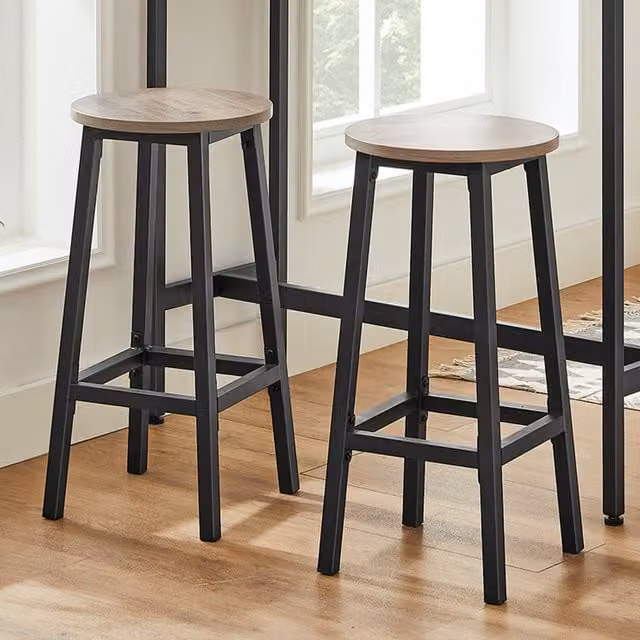 VASAGLE Set of 2 Industrial Brown and Black Bar Stools with Metal and Wood Frames