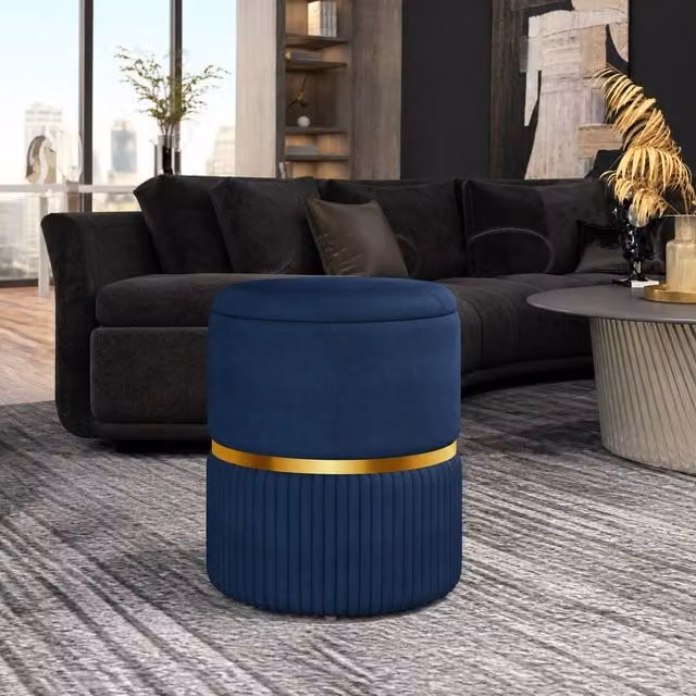 STILVORA Blue Velvet Storage Footstool with Cushion Top