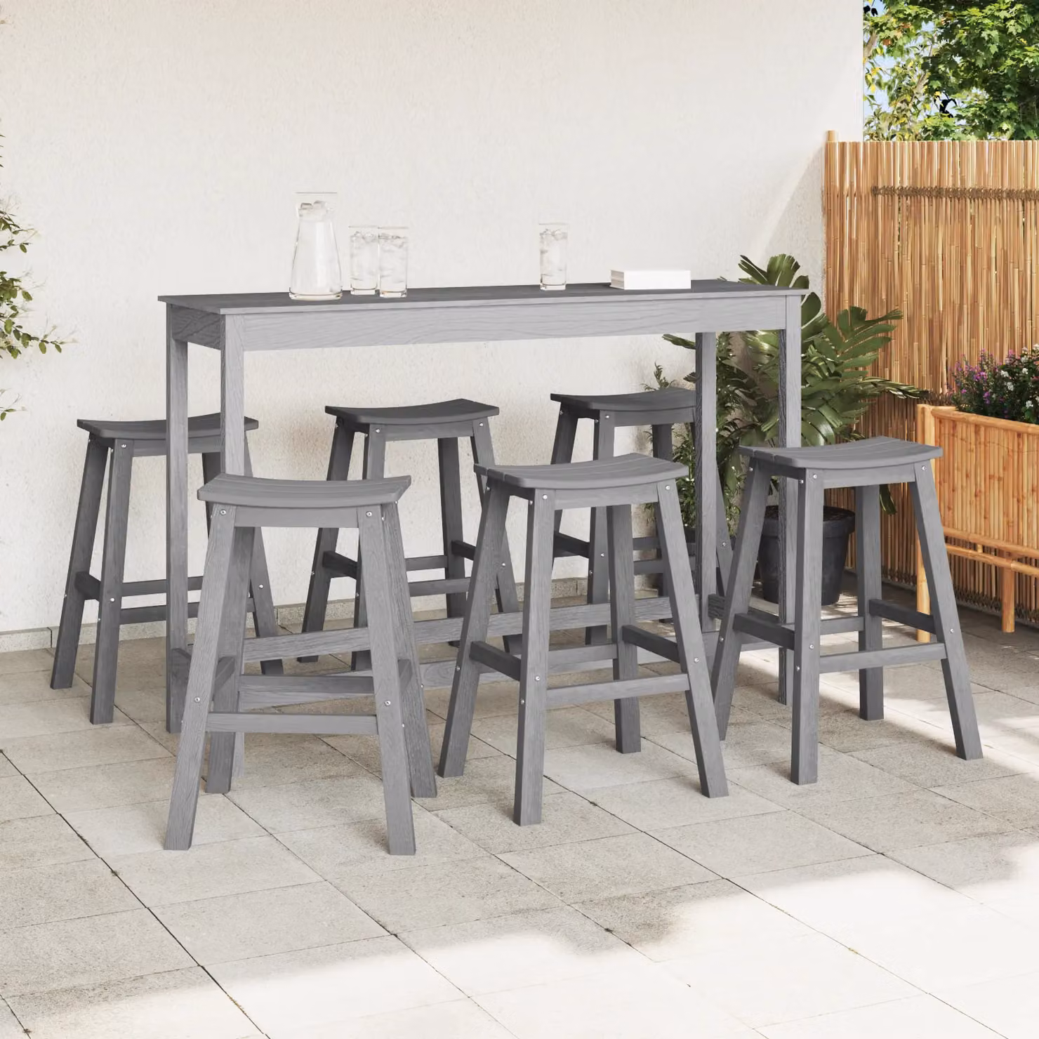 Berkfield Home Set of 9 Modern Light Grey HDPE Bar Stools – 3