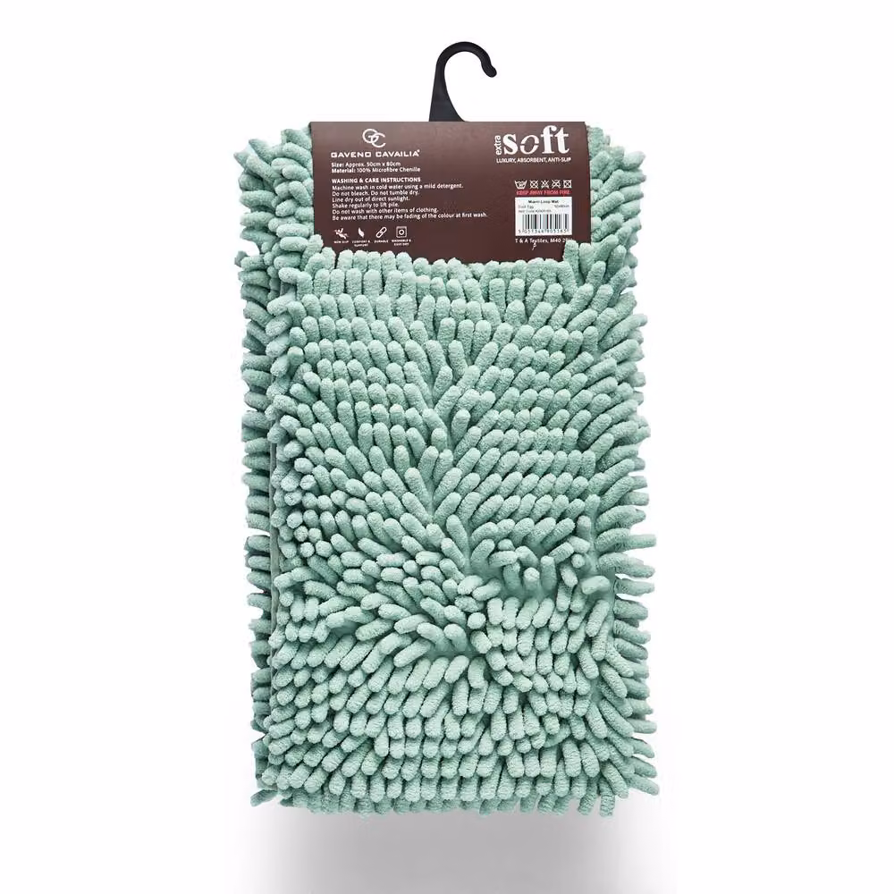 GAVENO CAVAILIA Miami Chenille Loop Microfibre Bath Mat in Duck Egg Blue, W: 50 cm, D: 80 cm – 2
