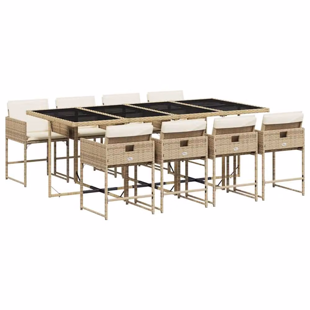 Berkfield Home Garden Dining Set in Beige and Black with Poly Rattan and Tempered Glass – 2