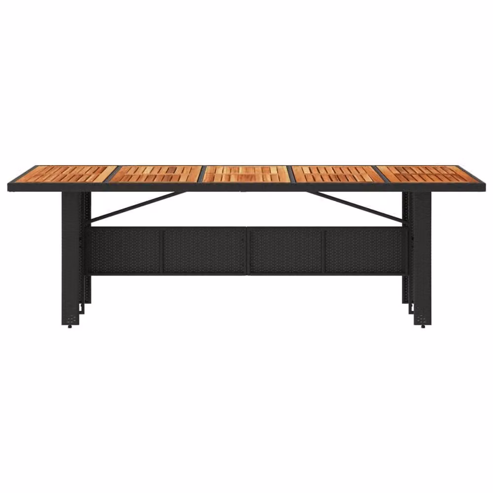 Berkfield Extendable Garden Table with Black Poly Rattan and Acacia Wood Top, W/D/H: 240 x 90 x 75 cm – 4