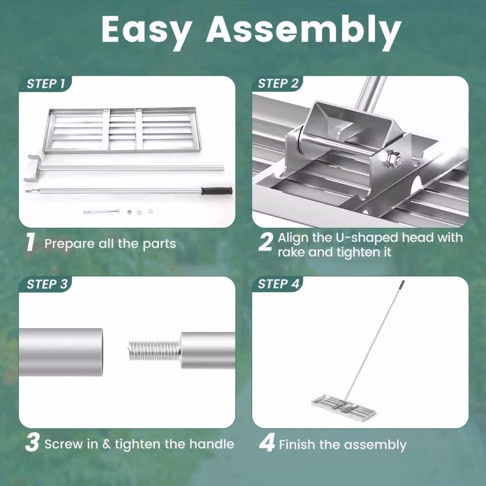 VOGREX Heavy Duty Lawn Leveling Rake in Silver, W: 75 cm, D: 25 cm – 3