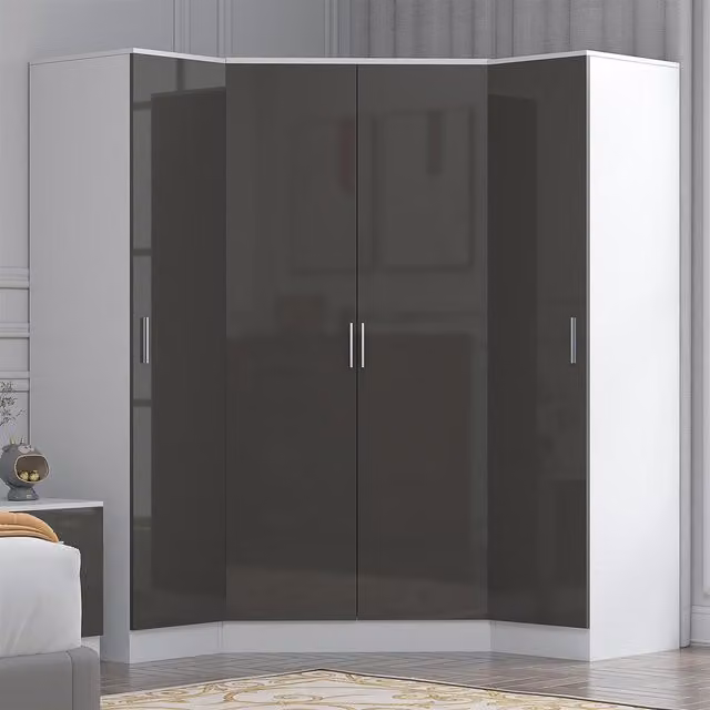 REFLECT Wardrobe Bundle featuring one 2-door corner wardrobe and two 1-door wardrobes in Grey Gloss and Matt White
