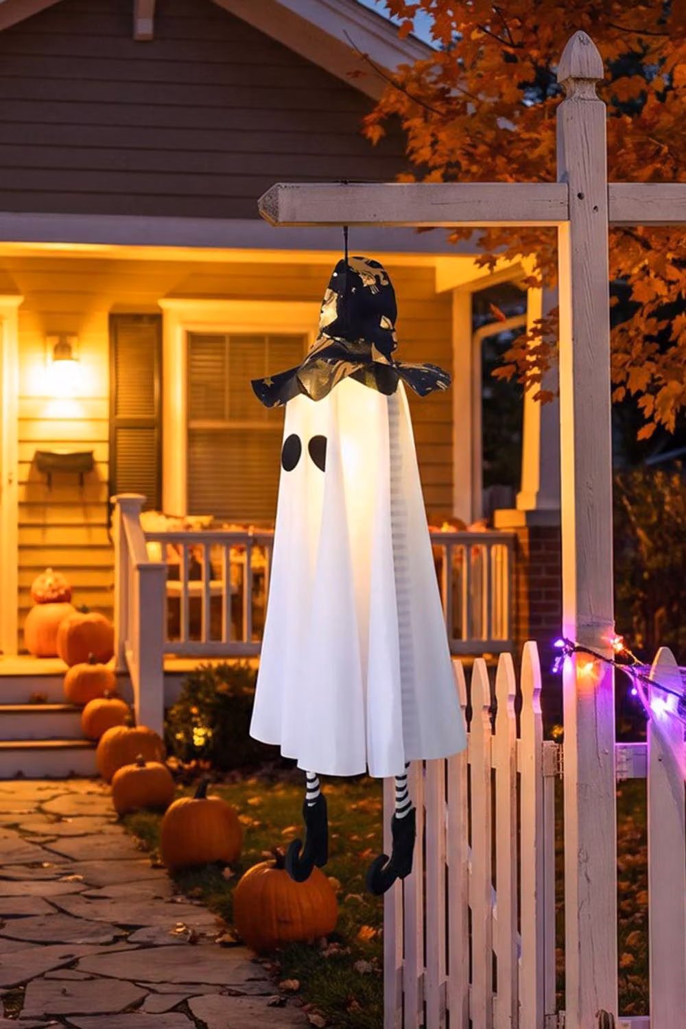 Living and Home Halloween Hanging Witch Hat and Ghost Pendant Decoration with LED Lights in White and Black – 2