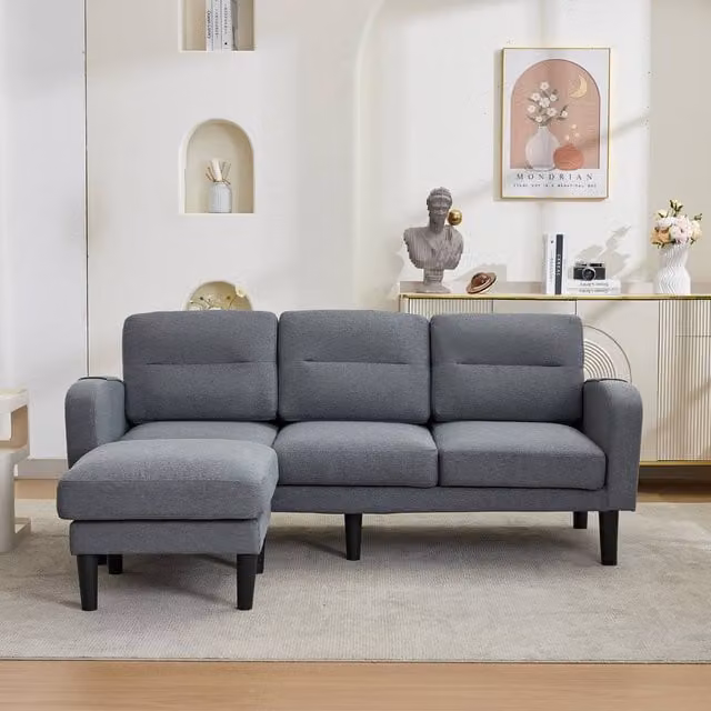 ModernLuxe 3 Seater Reversible L Shaped Fabric Sofa with Chaise Lounge and Storage Pockets in Grey – 1