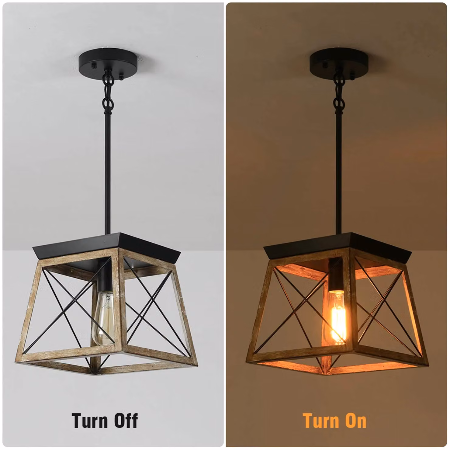 Garwarm Black Metal Farmhouse Cage Pendant Light with Adjustable Height – 4