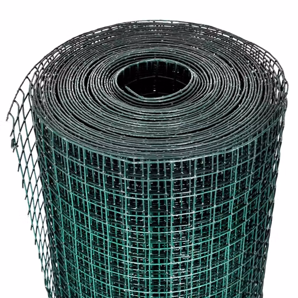 Berkfield Home Green Galvanised Steel Chicken Wire Fence, PVC Coated, 1 x 25 m – 3