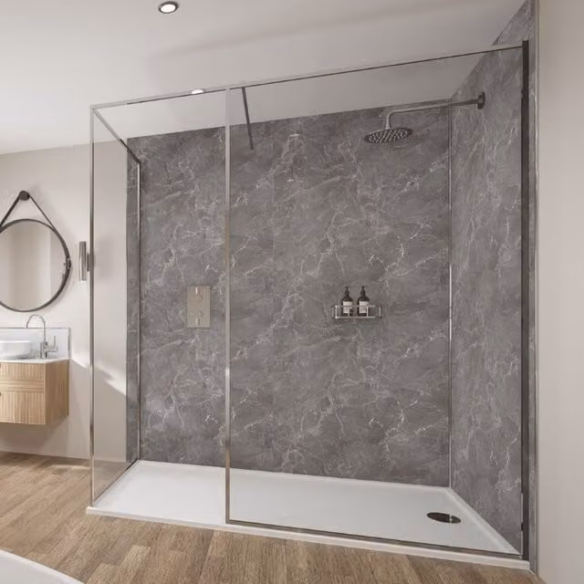 Wetwall Welsh Slate Stone Look Laminate Wall Panel, Grey MDF, W: 88.0 cm, H: 242.0 cm, D: 1.1 cm