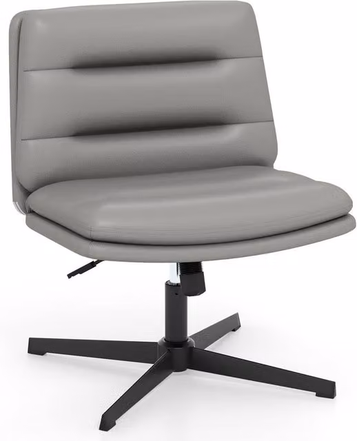Gymax Height Adjustable Mid-Back Cross Legged Makeup Vanity Chair in Grey PU Leather – 1