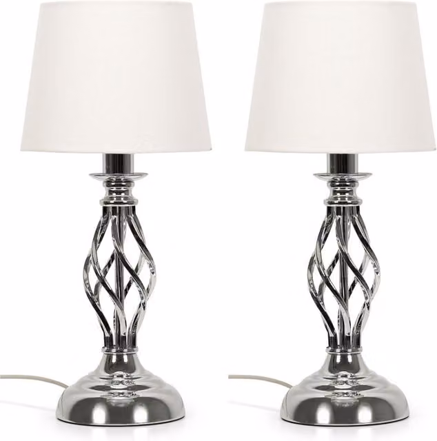 ValueLights Memphis Twist Table Lamps Set of 2 in Chrome and Silver