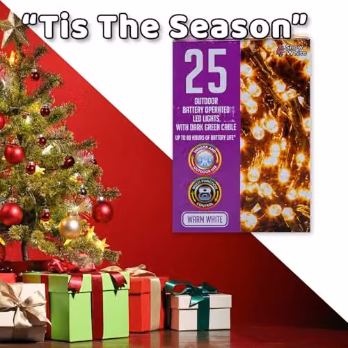 VFM e-Store Warm White Christmas String Lights with 25 Bulbs, White, W/D/H: 9.9 x 7.2 x 9.9 cm – 7