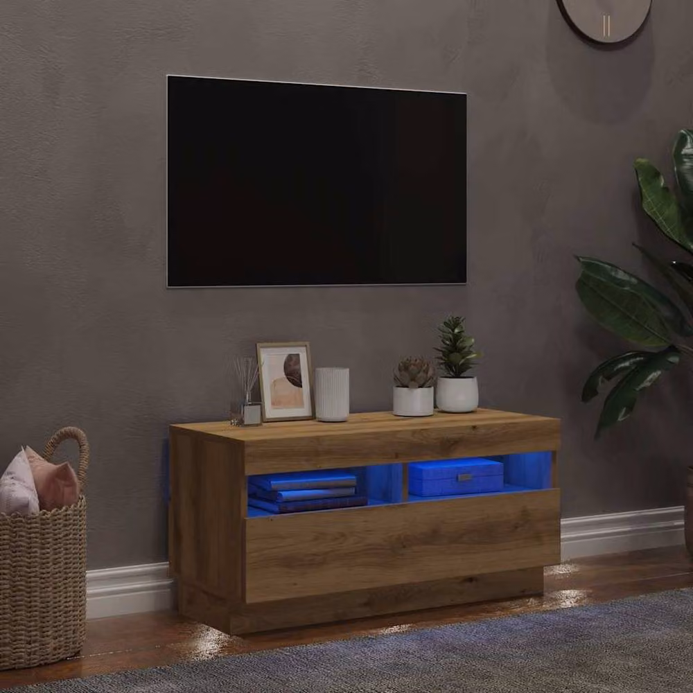 Berkfield Home TV Cabinet with LED Lights in Artisan Oak, W/D/H: 80 x 35 x 40 cm – 2