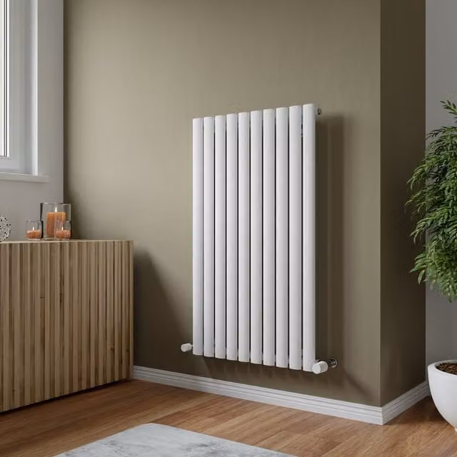 Agadon Neo Oval Tube Vertical Designer Radiator in White, H: 100 cm, W: 58.4 cm, D: 58.4 cm