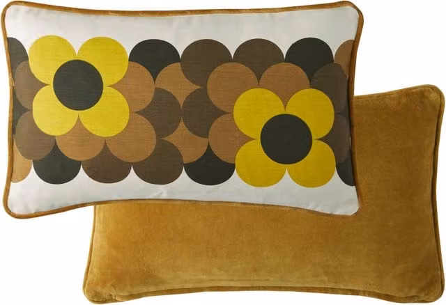 Orla Kiely Retro Flower Stripe Filled Cushion, Multicolour and Yellow, W: 50 cm, H: 30 cm, D: 30 cm