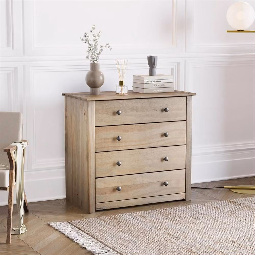 Havendro 4 Drawer Chest of Drawers in Solid Pine with Oak Finish, Brown – 2