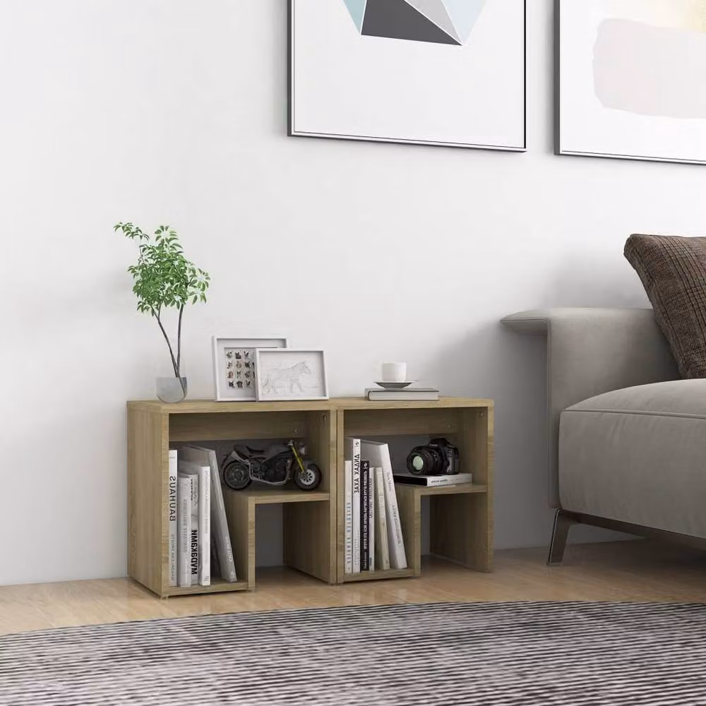 Berkfield Home Bed Cabinets, 2 Piece Sonoma Oak Set in Light Tan, W/D/H: 40 x 30 x 40 cm – 2