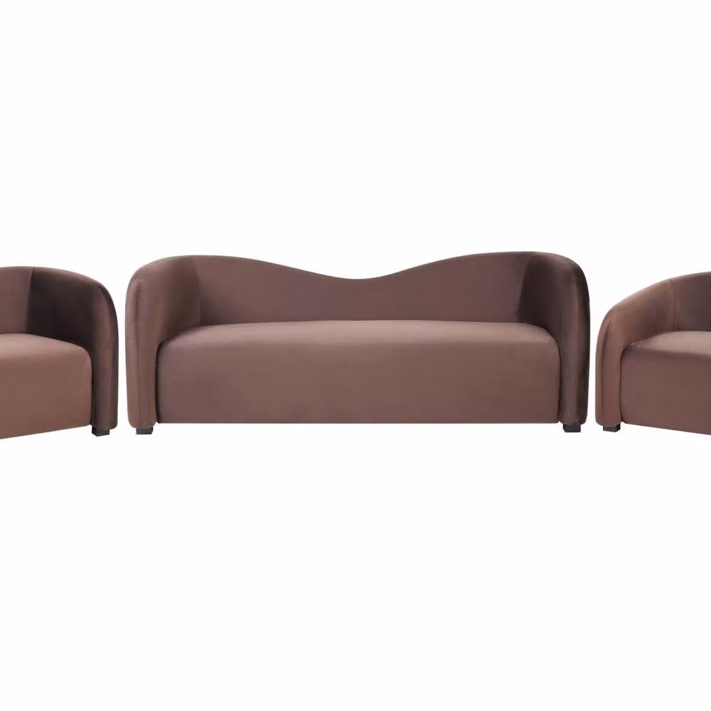 Wyld Haus Curved Velvet Sofa and Armchairs Set in Brown, W/D/H: 205 x 90 x 75 cm – 2