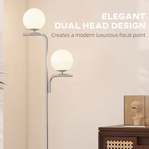 HOMCOM Modern LED Floor Lamp with Sphere Glass Shade and Foot Switch, Silver – 3