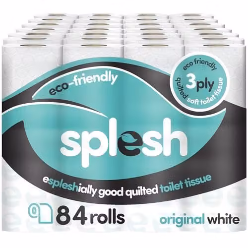 Cusheen Splesh Toilet Roll 84 Rolls, White, 3 Ply Quilted Soft Bathroom Tissue Bulk Family Pack – 1