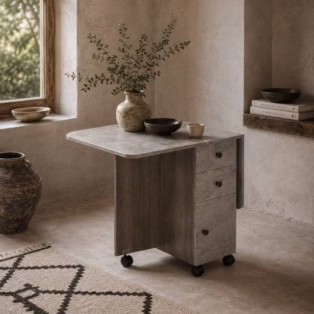 Wyld Haus Dorette Grey Drop Leaf Dining Table with Storage W/D/H: 60 x 60 x 76.5 cm