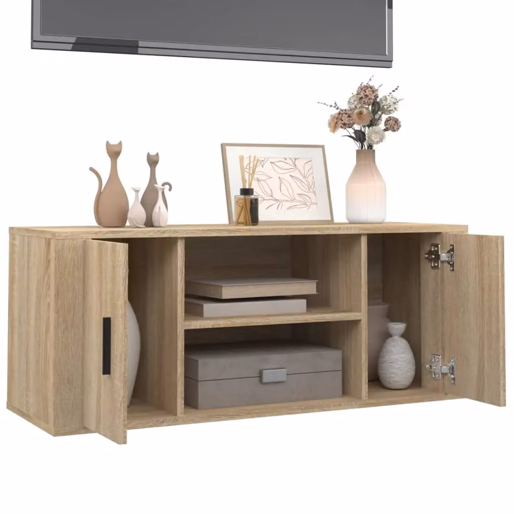 Berkfield Home Modern Sonoma Oak TV Cabinet in Brown, W/D/H: 100 x 35 x 40 cm – 3