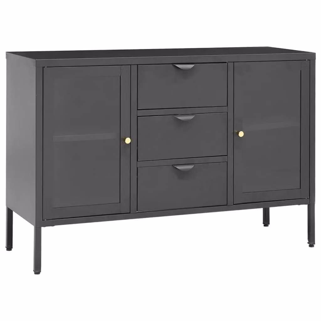 Berkfield Home Anthracite Sideboard in Black with Steel and Tempered Glass, W/D/H: 105 x 35 x 70 cm – 2