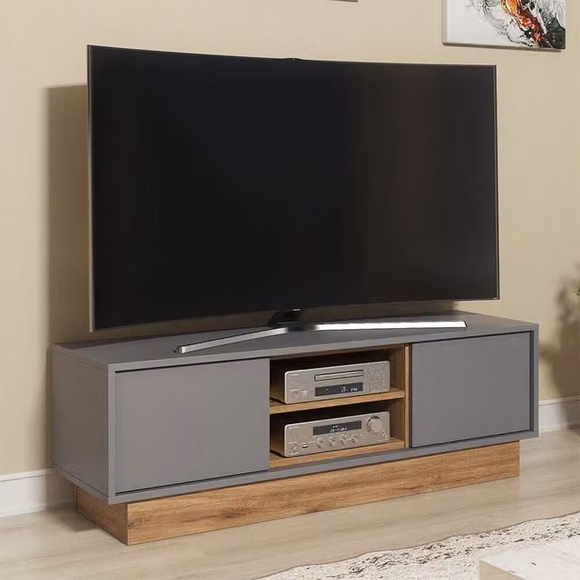 Aremi Loft Industrial TV Unit in Dark Grey and Oak, W: 130 cm