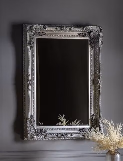 Gallery Direct Carved Louis Extra Large Rectangular Wall Mirror in Silver