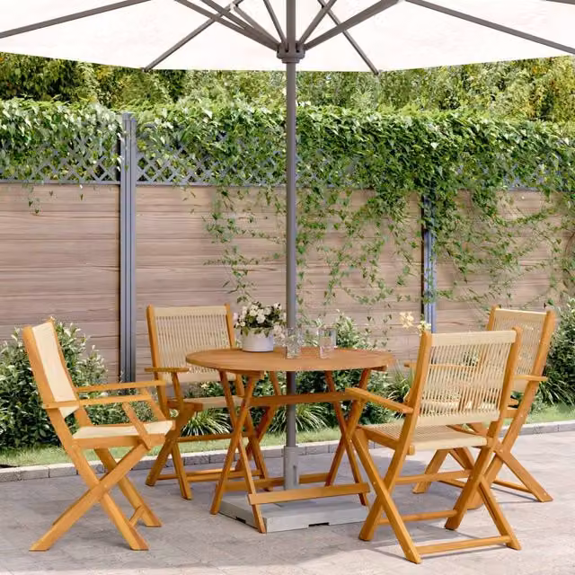 Berkfield Home 5 Piece Garden Dining Set in Beige Polypropylene and Acacia Wood – 1