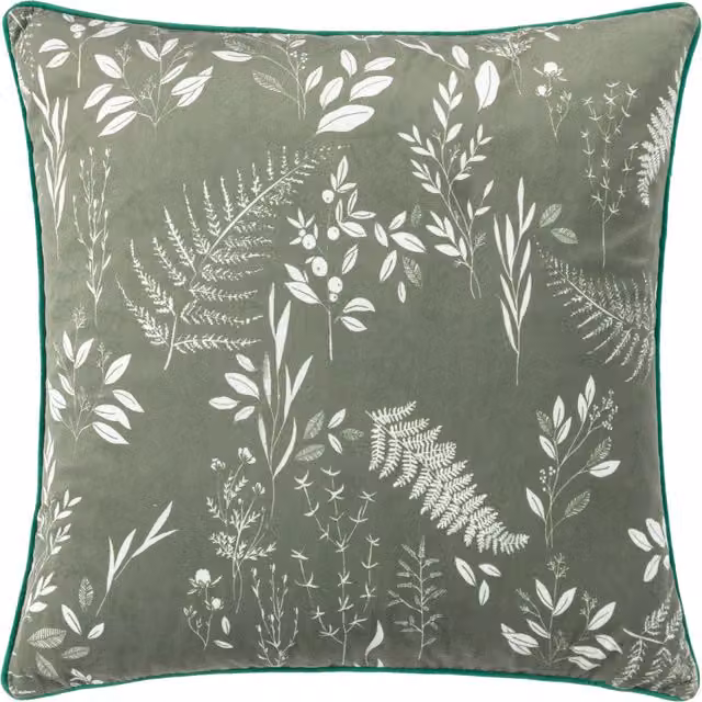 Make it a Home Fearne Floral Printed Velvet Cushion in Sage Green
