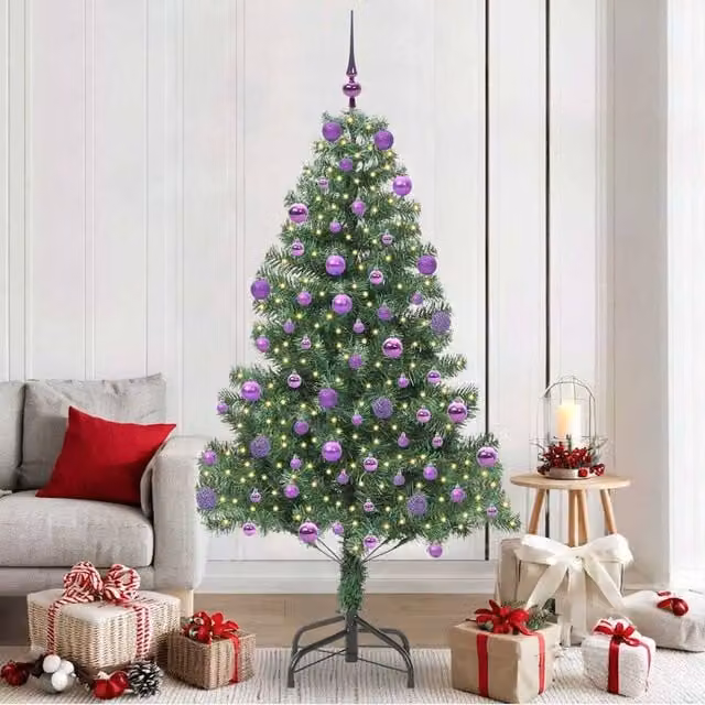 Berkfield Home Green PVC Christmas Tree with 300 LEDs and Stand, Height: 210 cm – 1