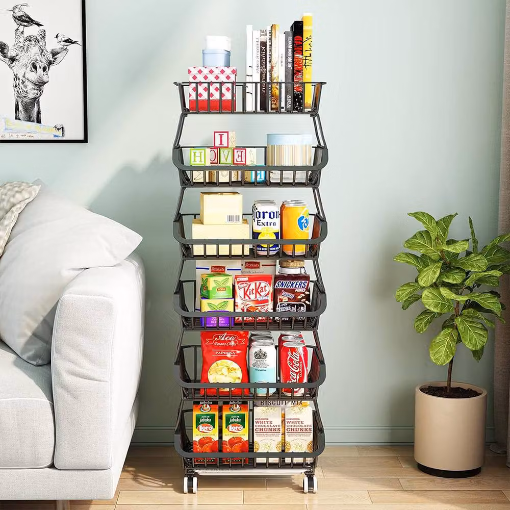 Living and Home Multi-tiered Metal Kitchen Storage Rack with Casters in Matt Black – 3
