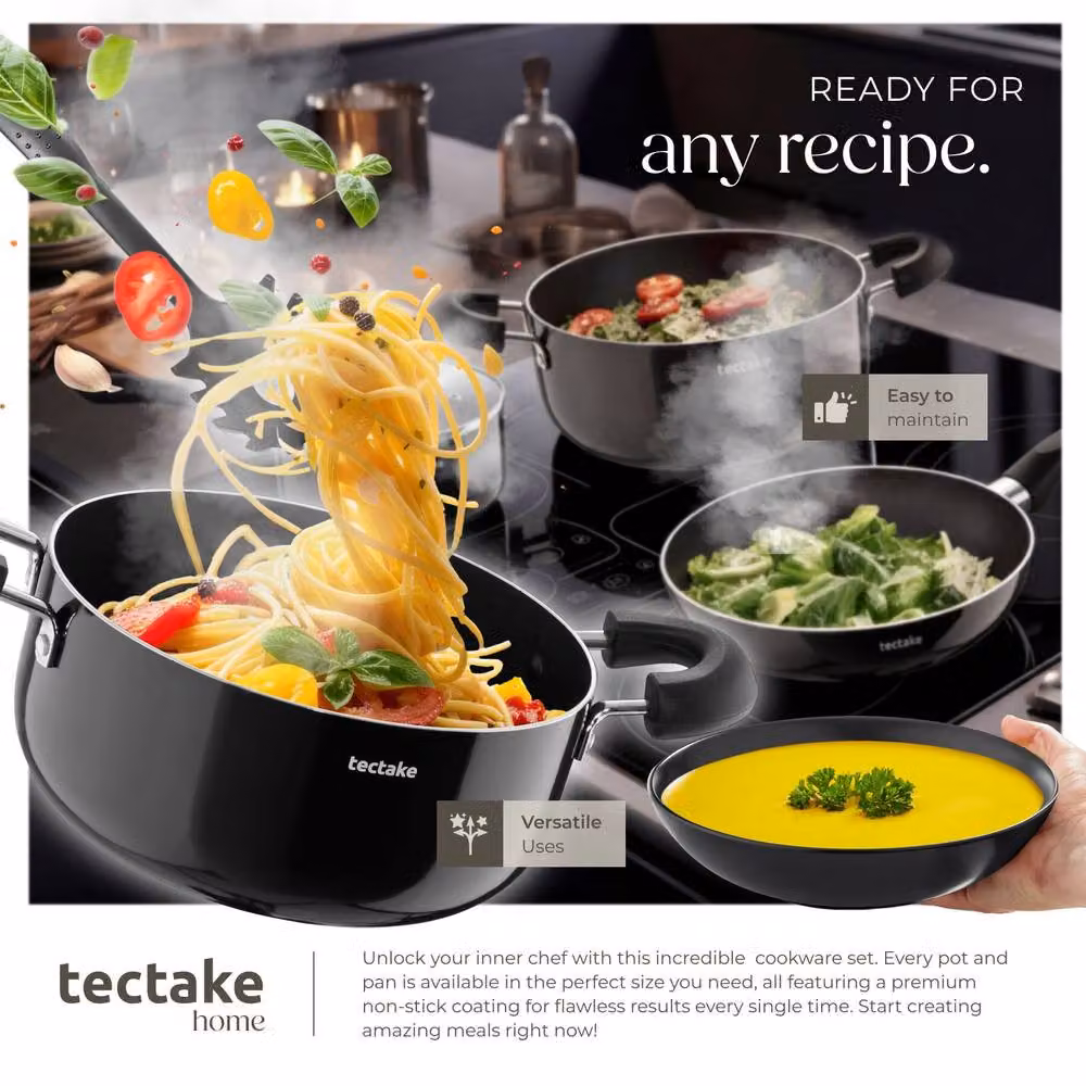 tectake Una & Varese 45 Piece Kitchen and Dinnerware Set in Black – 3